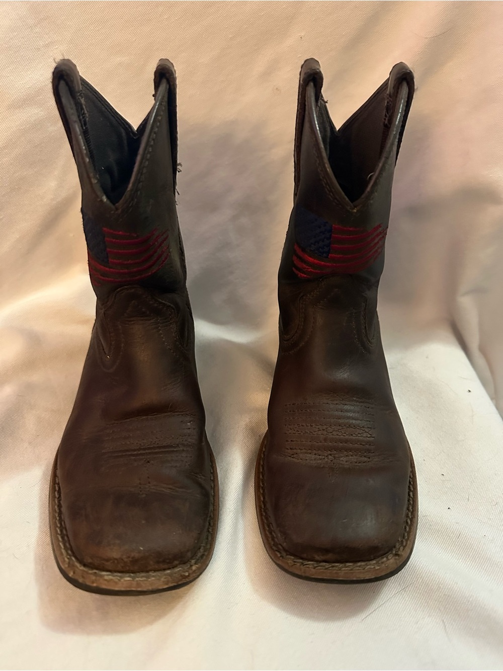 Ariat Kids Patriot Cowboy Boots Size 12 Brown Leather American Flag Square Toe